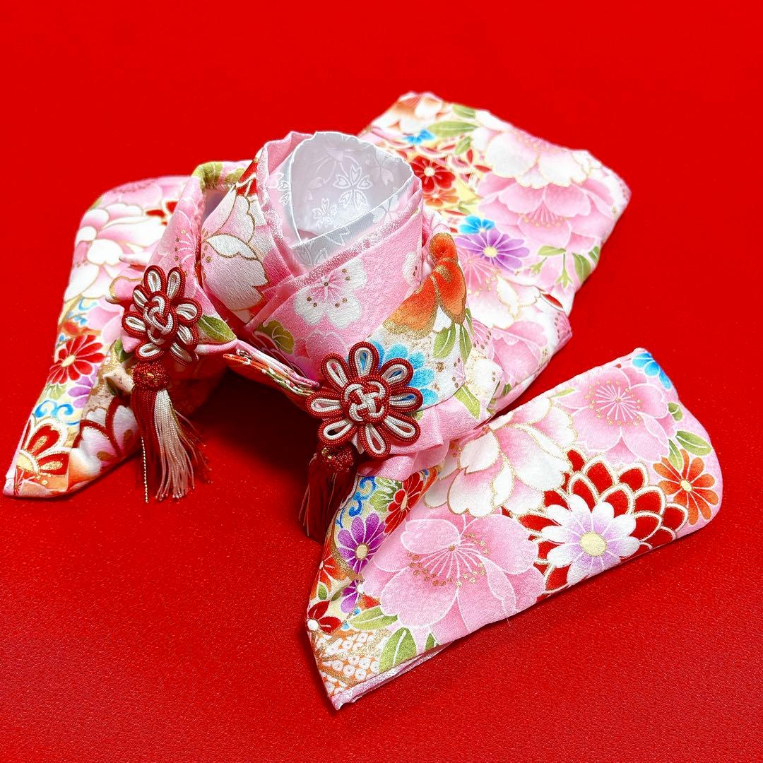 犬の着物✨犬用本格振袖&お被布セット S ピンク 化繊金彩入り