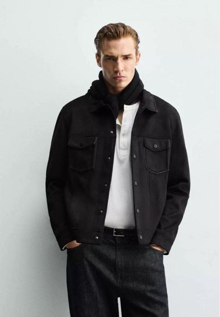 ZARA 黒 フェイクスエード トレンドジャケット