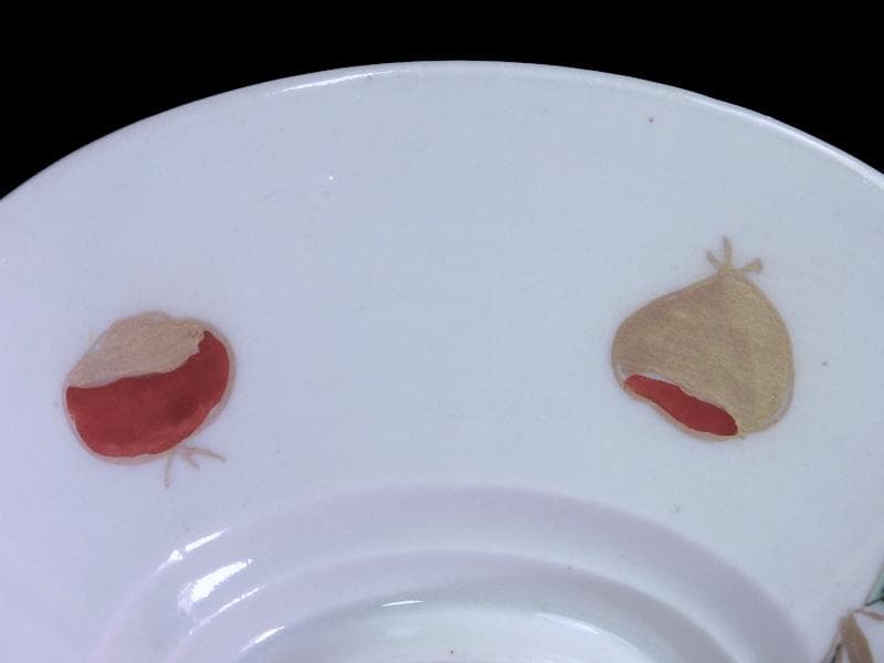 古伊万里　色絵　栗の図　蓋茶碗　江戸期　E616AS-CRp