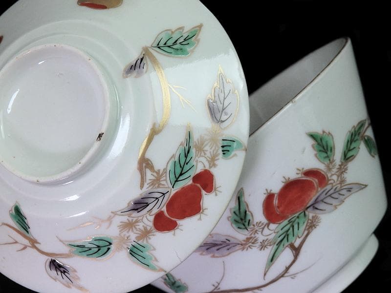 古伊万里　色絵　栗の図　蓋茶碗　江戸期　E616AS-CRp