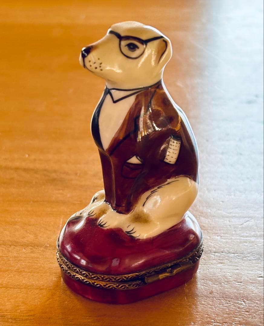 フランス リモージュ焼き ピルケース メガネの犬