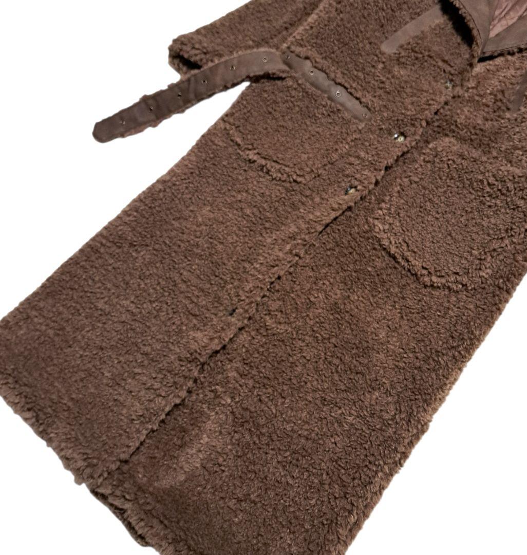 定価5万円　VIAVANDA　ブラウン フリース ロングコート ウエストベルト付