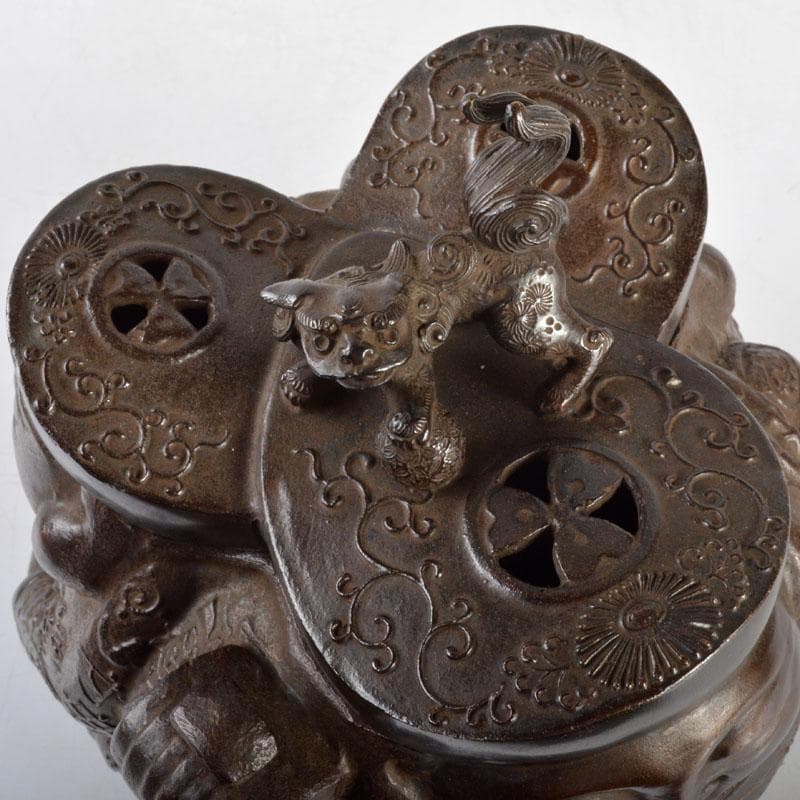 香道具　床飾り　信峰作　青銅　三面大黒香炉　共箱　F　R4699B