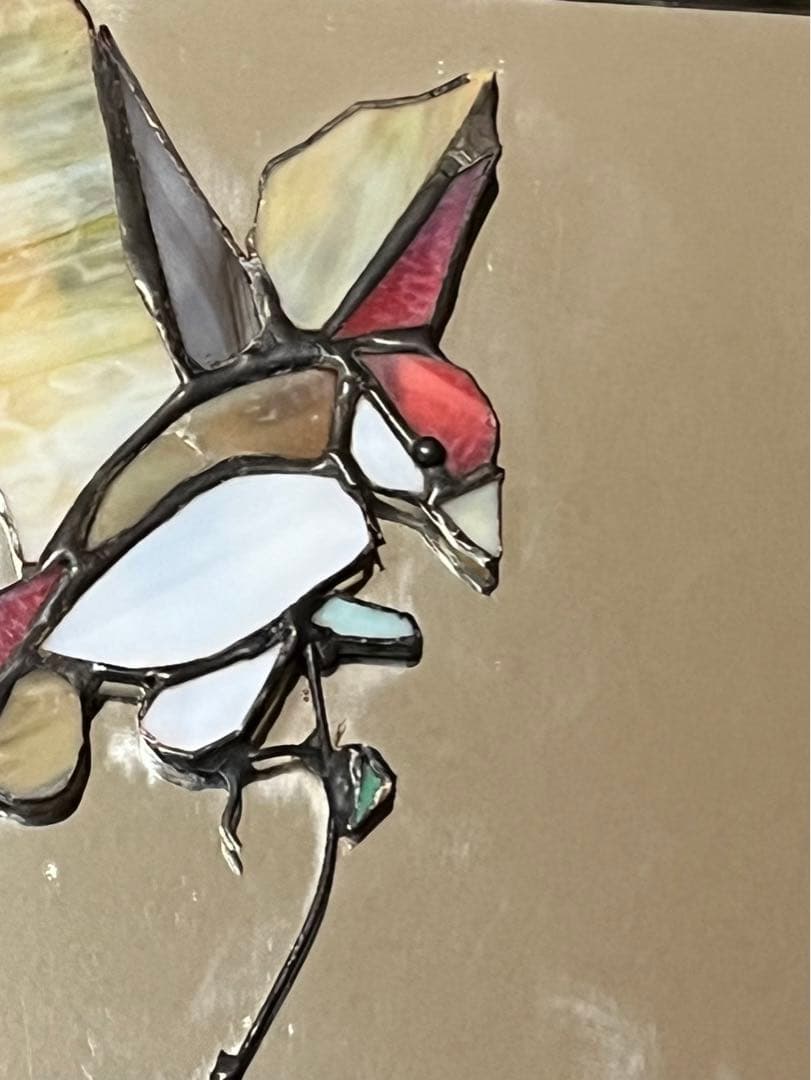 ハンダステンドグラス工芸『竹と雀』鏡