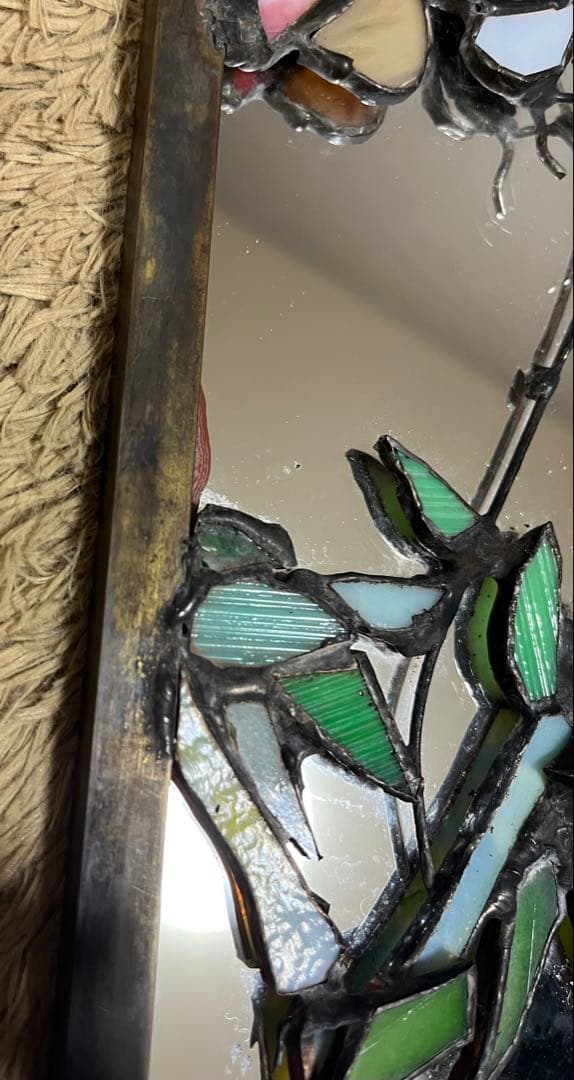 ハンダステンドグラス工芸『竹と雀』鏡