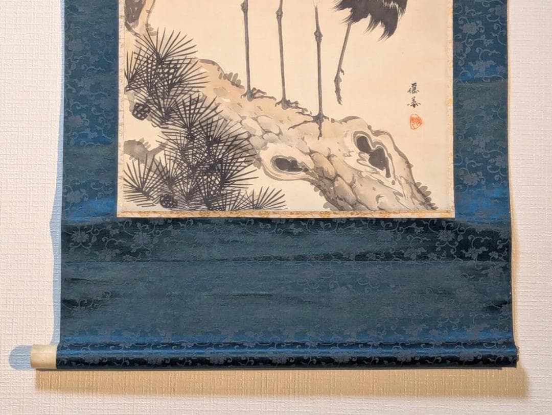 【真作】掛軸　松鶴図　長寿吉祥　古美術　骨董書画　縁起物　和骨董　U6