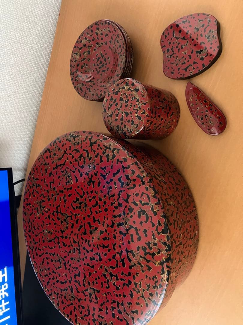 津軽塗り　54 漆器 5点セット 赤黒模様