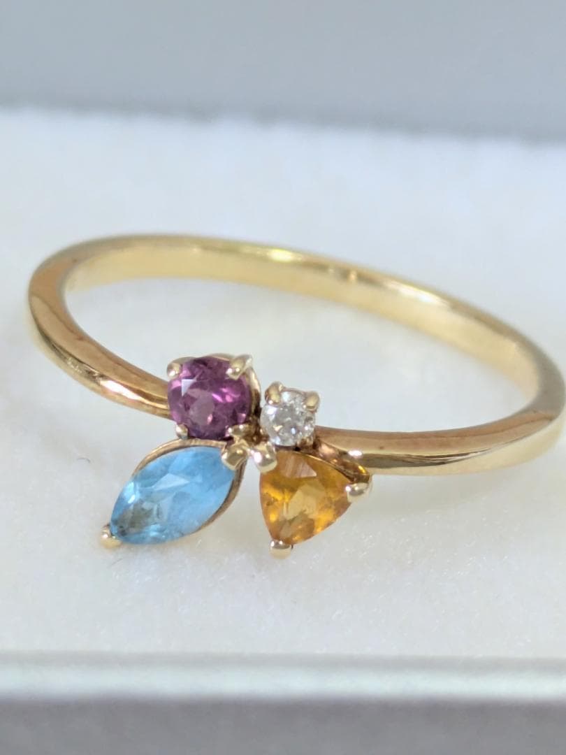 マルチカラーリング　K18　12号　ダイア　天然石　YG