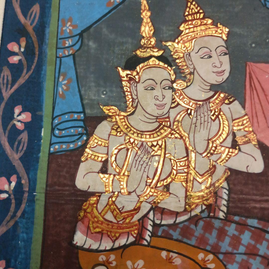 4444）タイの寺院画・宗教画？？？　水彩系の直筆　詳細不明