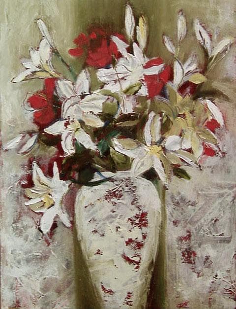 油絵 菅家令子 絵 絵画 インテリア 額付(黒) uF6-112402 花 ゆり