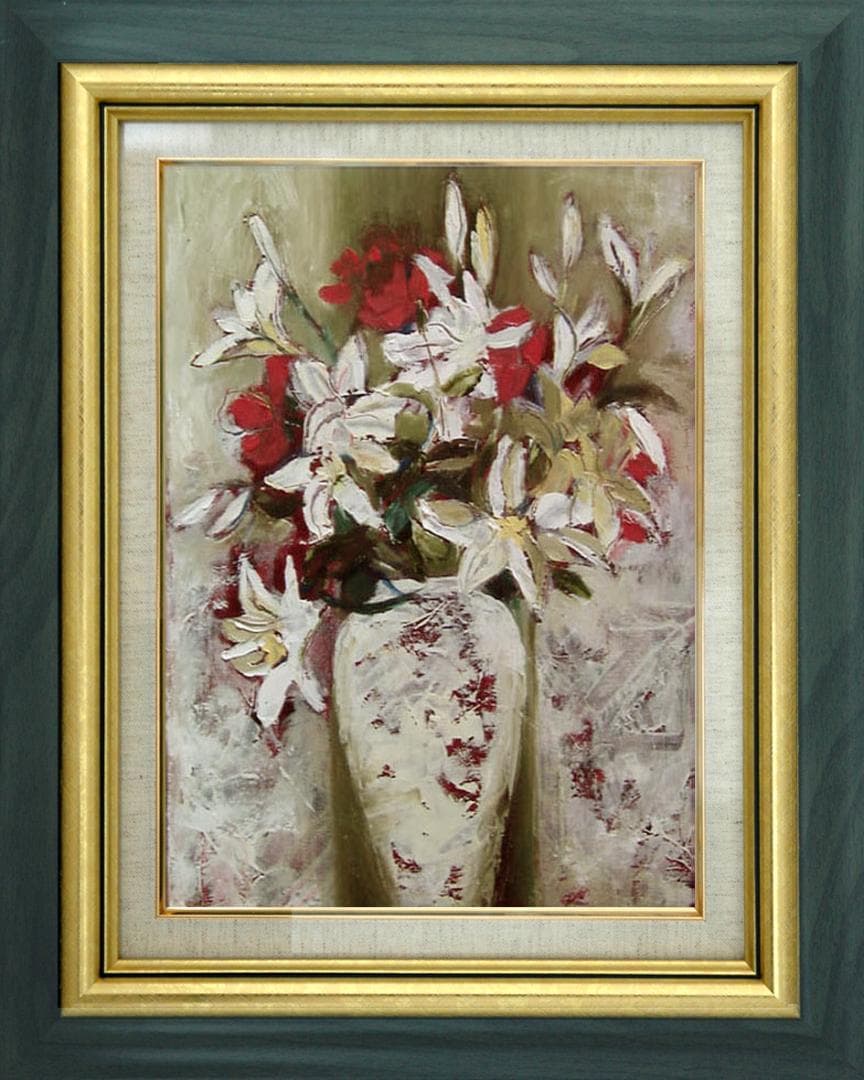 油絵 菅家令子 絵 絵画 インテリア 額付(黒) uF6-112402 花 ゆり