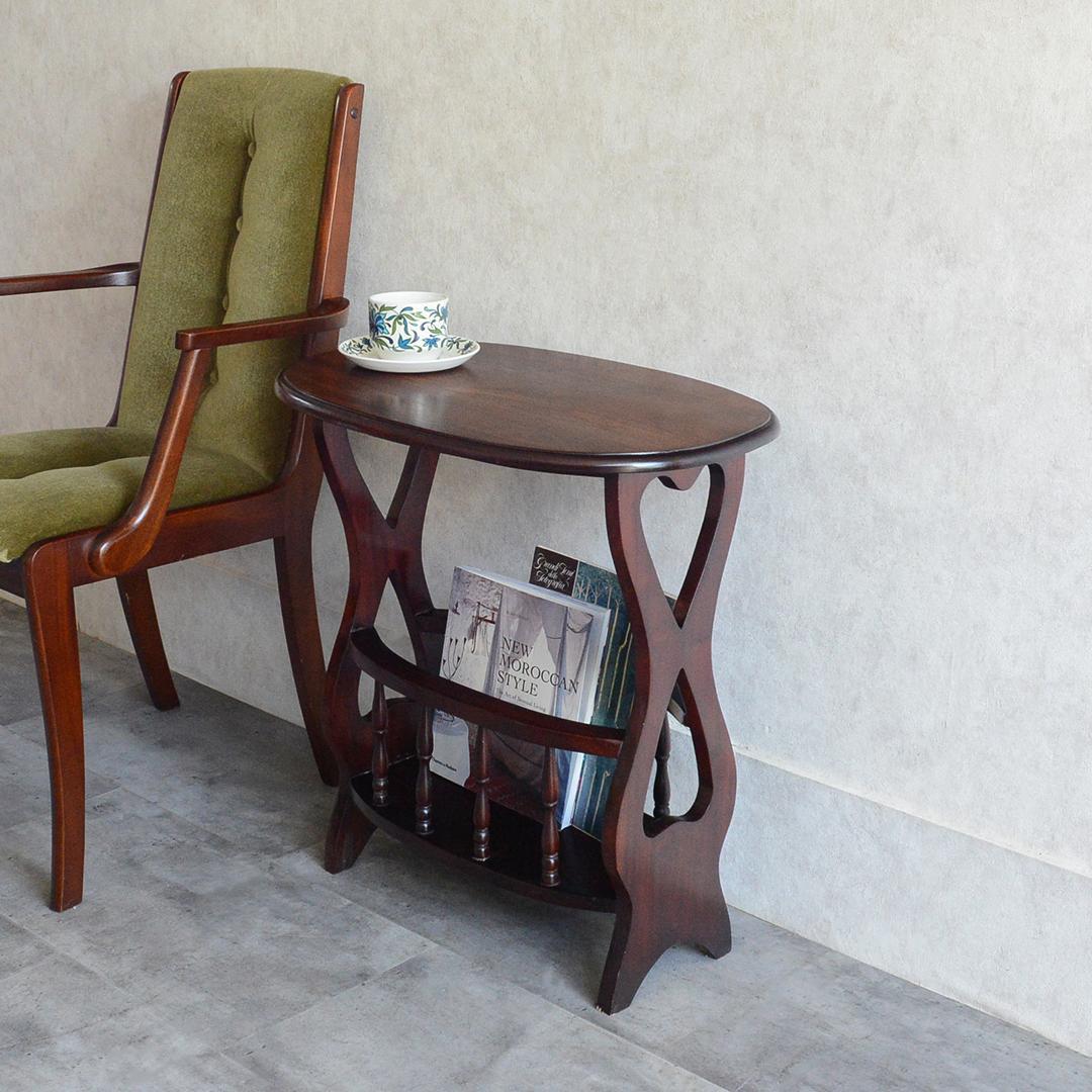 クラシック サイドテーブル オーバル マガジンラック ワインテーブル 雑誌収納