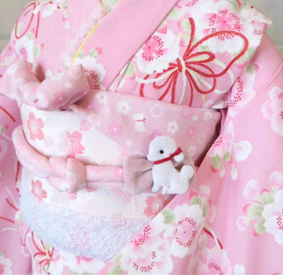 七五三　7歳　ポンポネット日本製生地着物　他13点セット　ピンク好き女の子