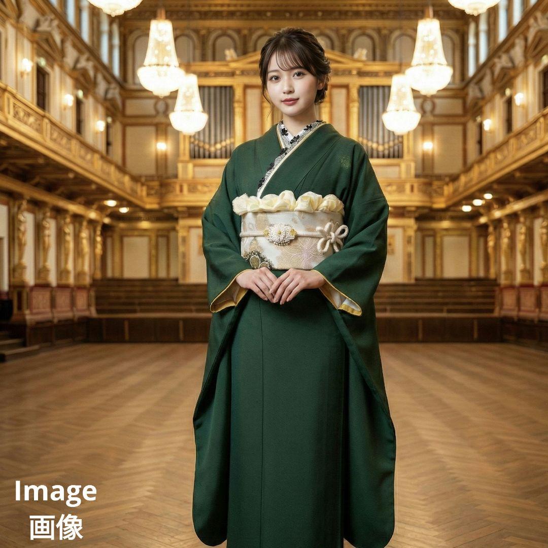 454【最終価格】無地モスグリーン【山本寛斎正絹振袖8点フルセット】成人式卒業式