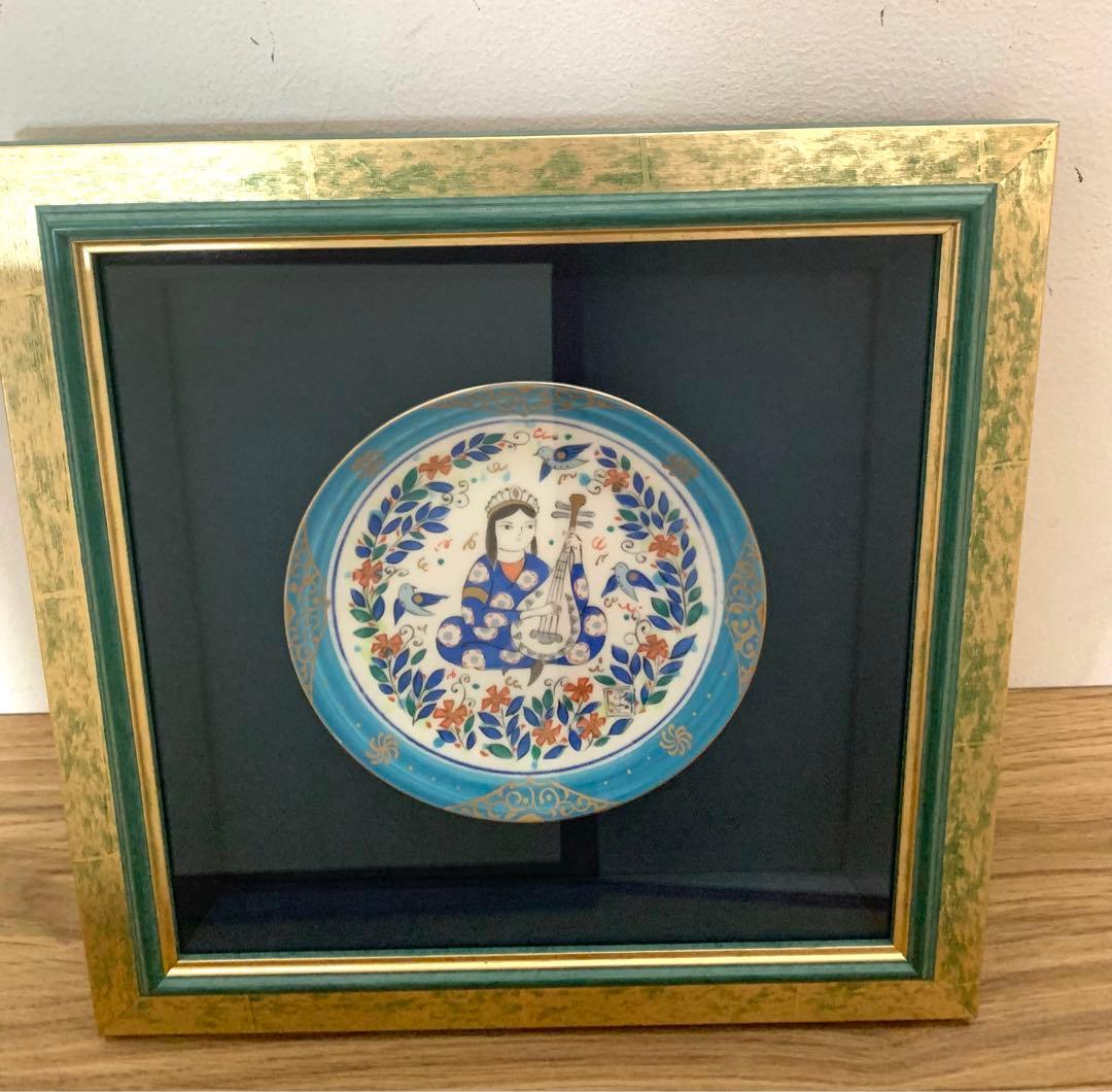 幸兵衛窯　ペルシア色絵　楽姫文陶額