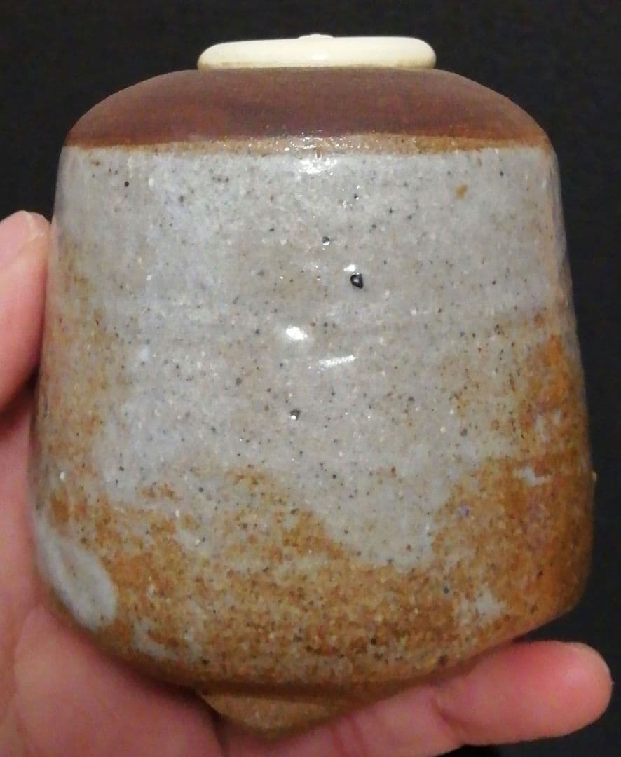 西岡小十作　唐津焼　絵唐津　茶入　共箱　仕服付　茶道具