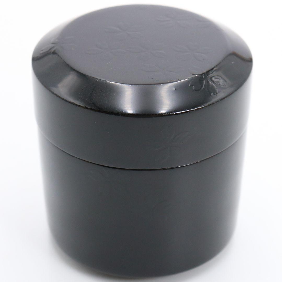 峯清作 桜文黒雪吹 棗 薄茶器 茶道具 共箱　C812　N1