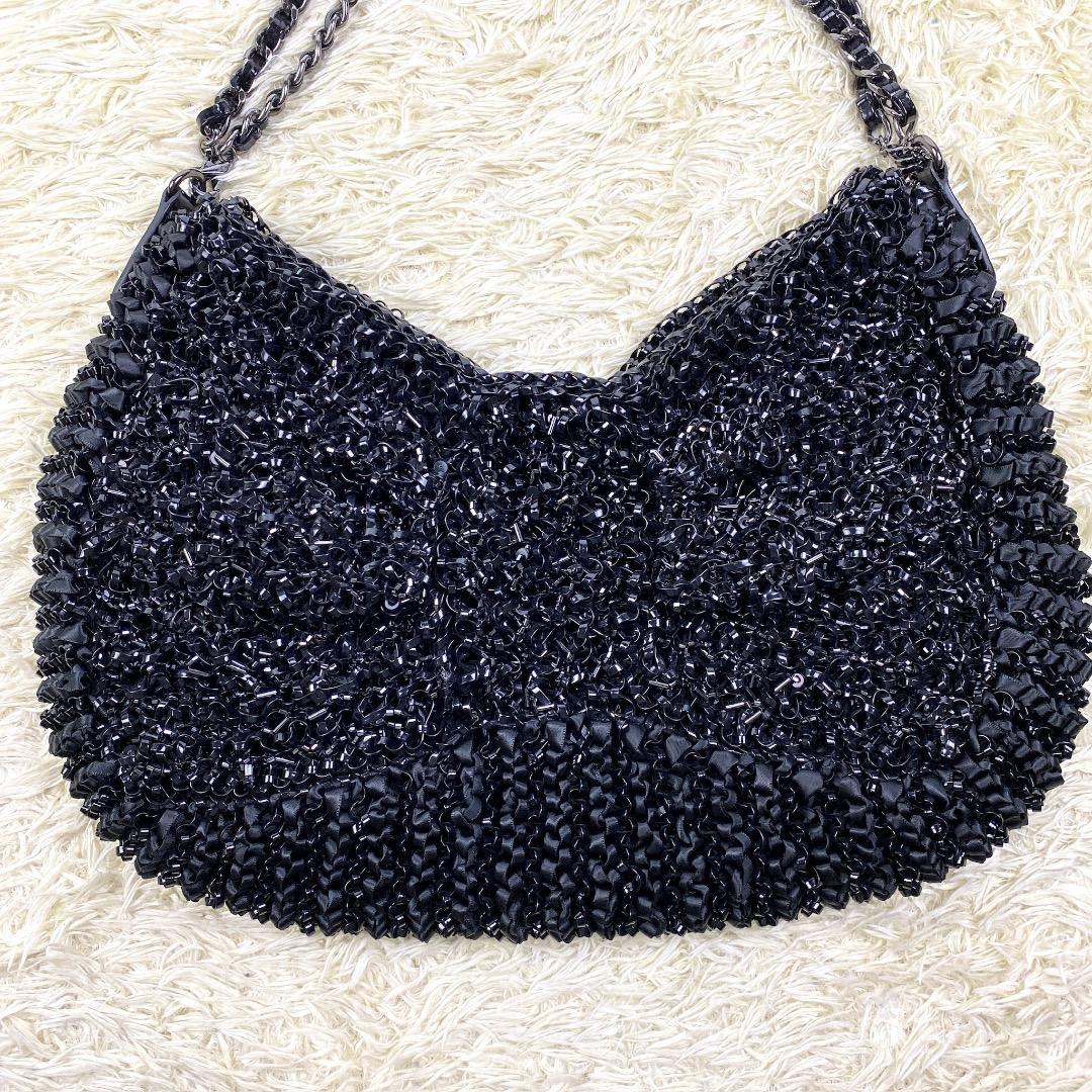 【美品】アンテプリマ ハンドバッグ ガーラ リボン グリッター ラージ 黒