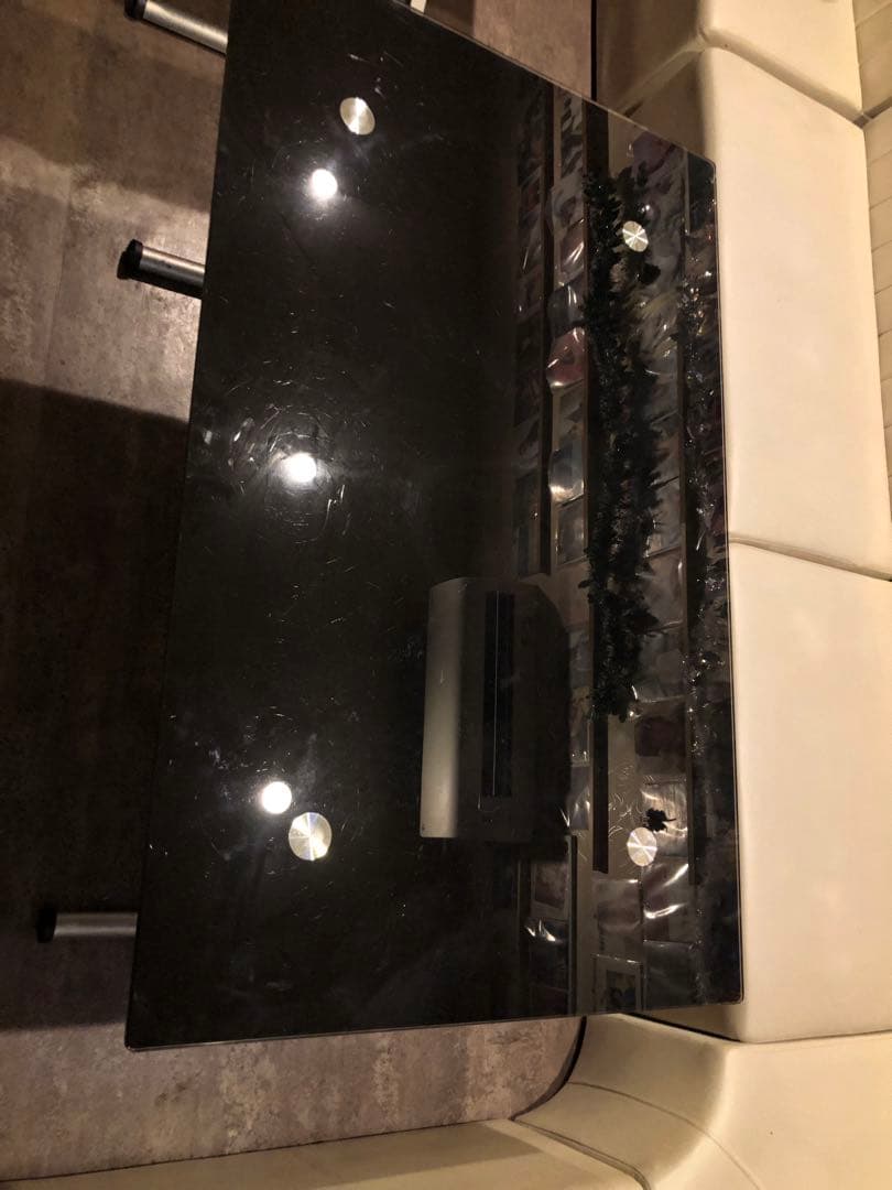 ガラステーブル（ブラック）無段階昇降式25cm〜75cm作業台にもおすすめ