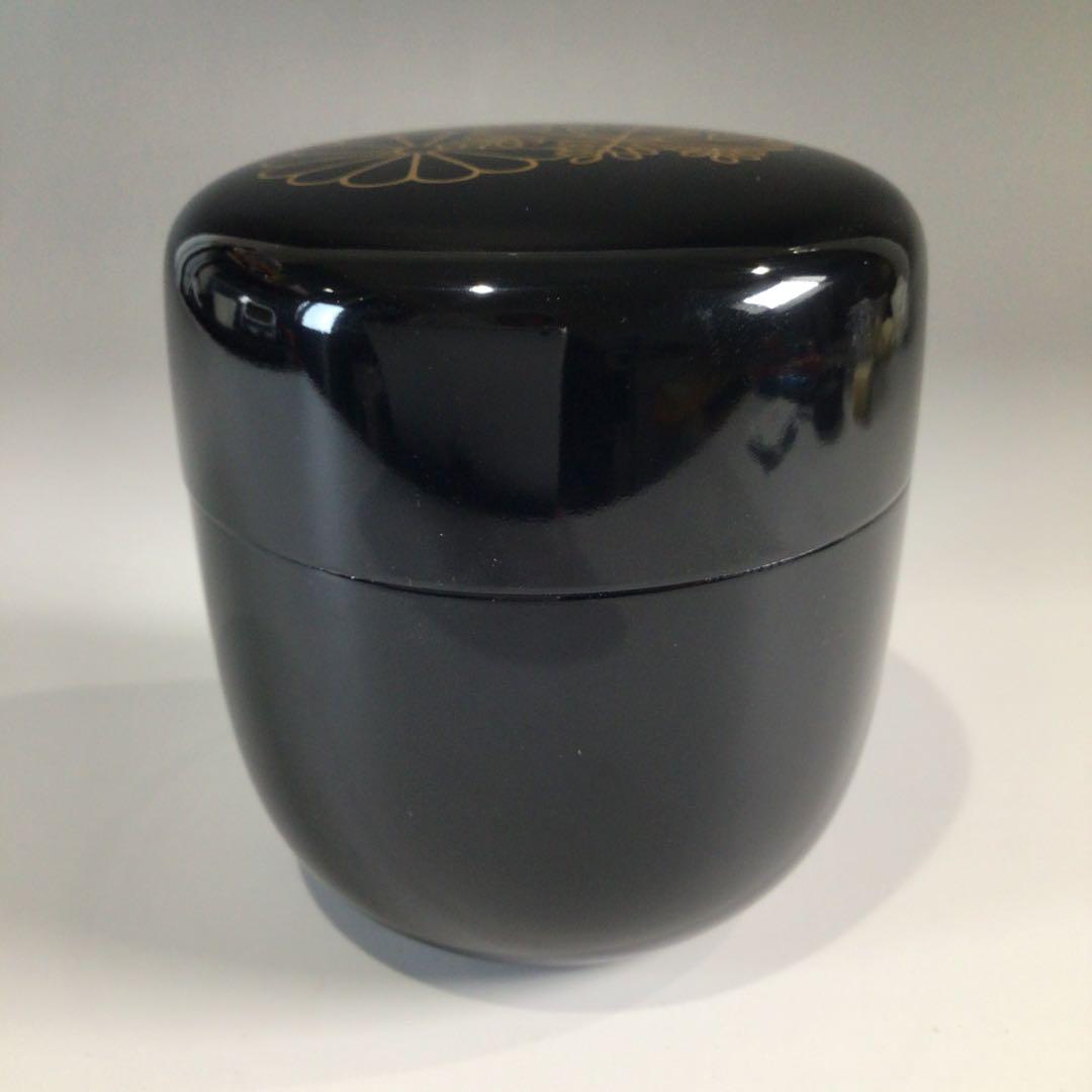 Ｐ７２０　棗　『円後渓石作』『黒漆塗』『菊桐蒔絵』『大棗』　共箱　茶道具