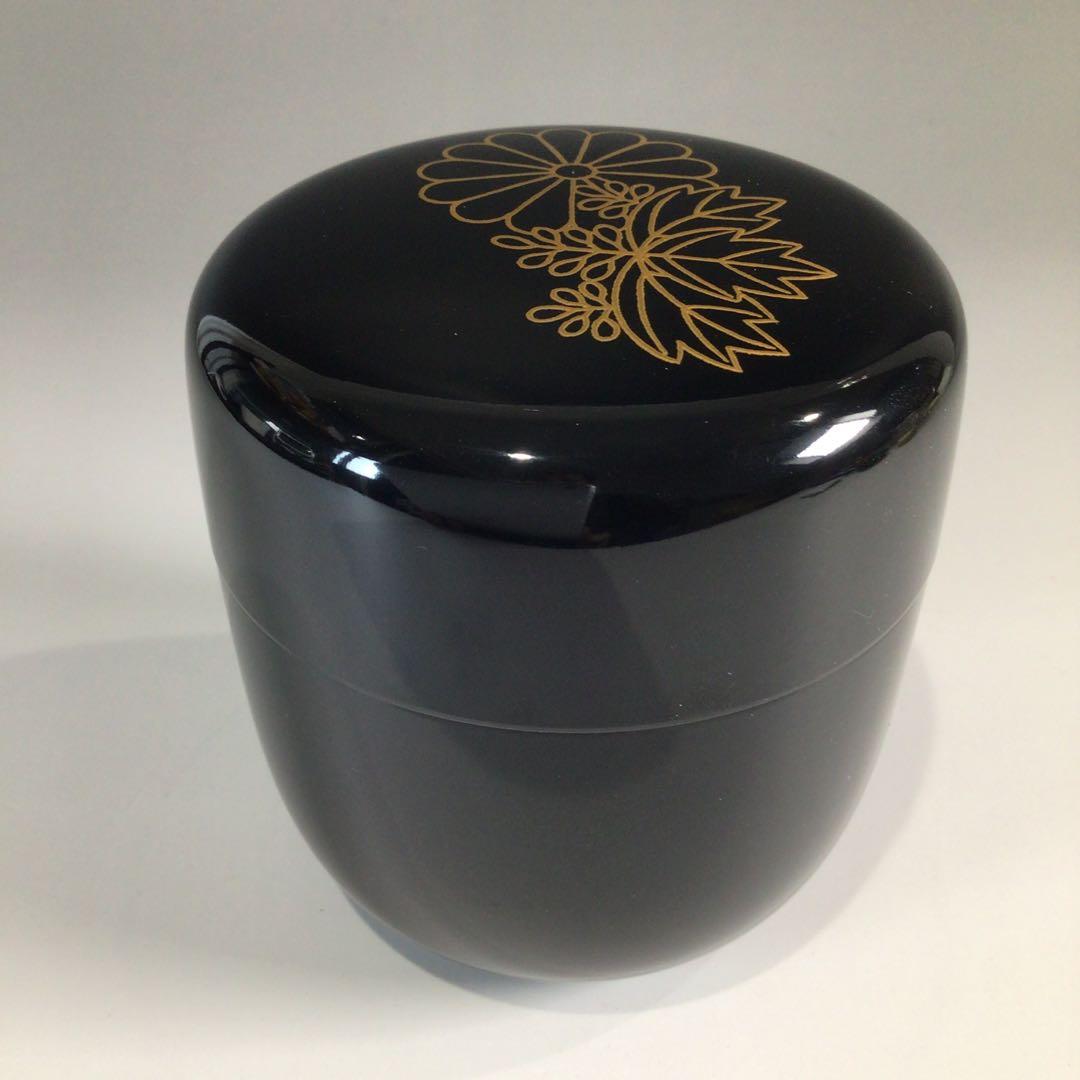 Ｐ７２０　棗　『円後渓石作』『黒漆塗』『菊桐蒔絵』『大棗』　共箱　茶道具