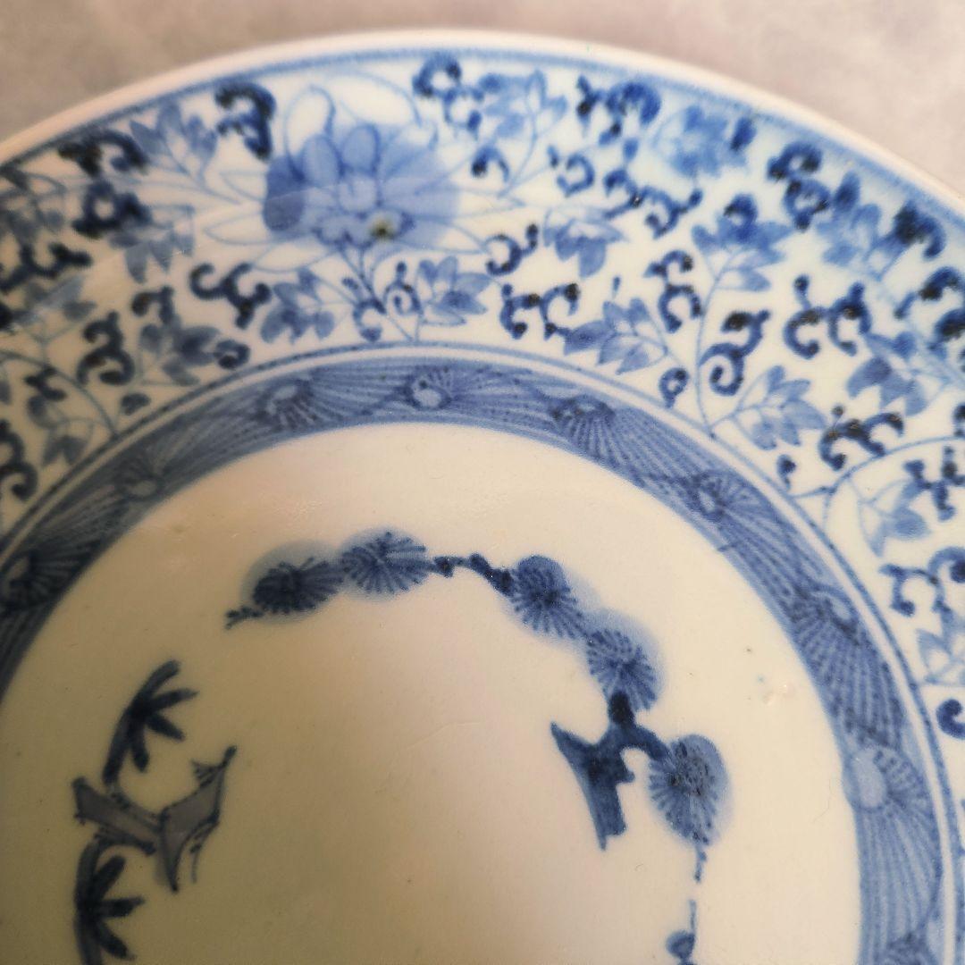 古伊万里　染付　六寸皿　江戸時代　花唐草　金直し　金継ぎ　骨董　アンティーク