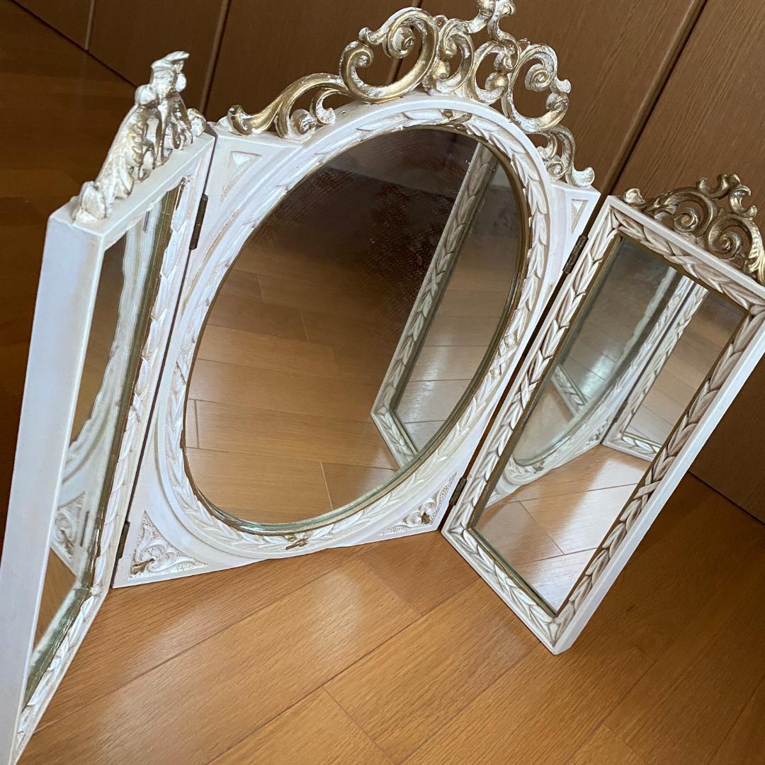 イタリア製 アンティーク風 卓上ミラー 壁掛け鏡 三面鏡