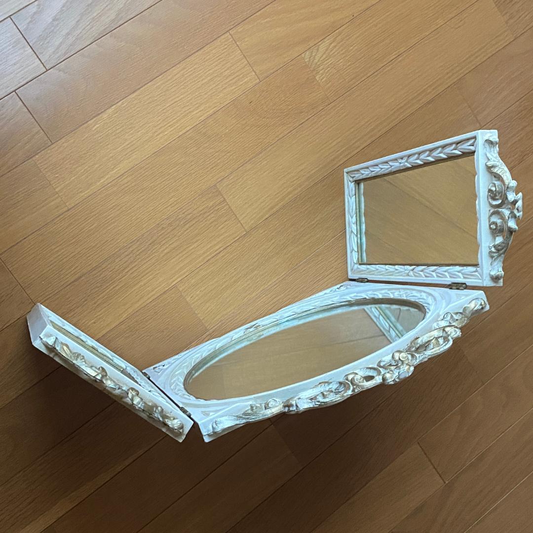 イタリア製 アンティーク風 卓上ミラー 壁掛け鏡 三面鏡