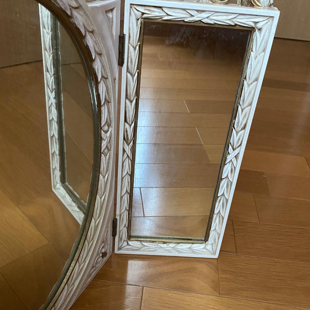 イタリア製 アンティーク風 卓上ミラー 壁掛け鏡 三面鏡