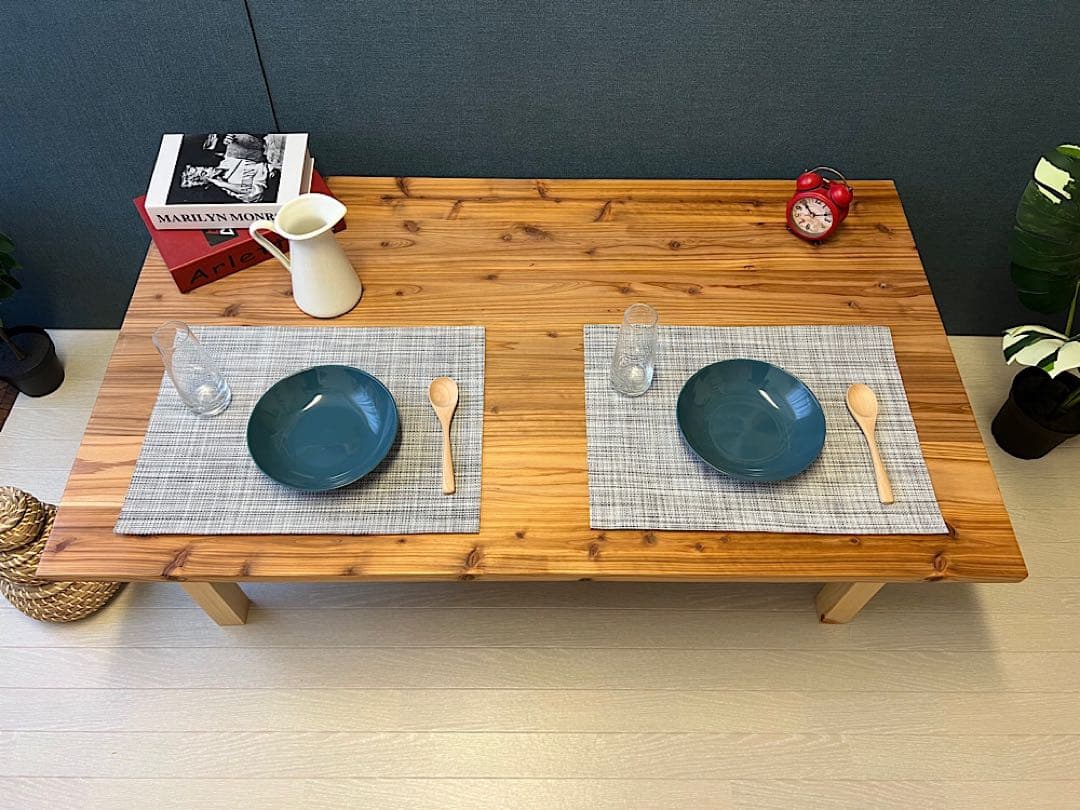 【オーダー】 ローテーブル 長方形 140cm 80cm 杉 折畳み脚 木組 角