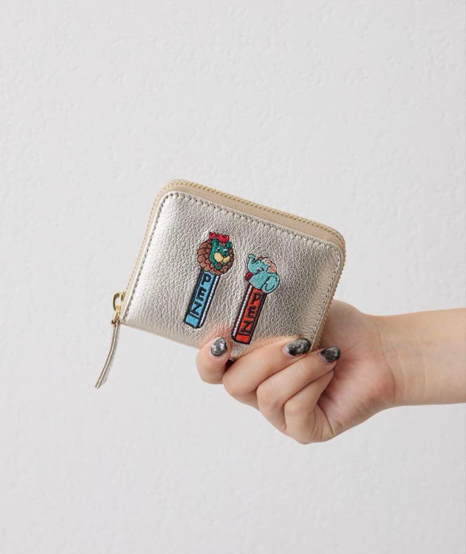 Pez刺繍　財布　カード入れ　ゴールド　ペッツ　PEZ 本革　やぎ革　箱付き