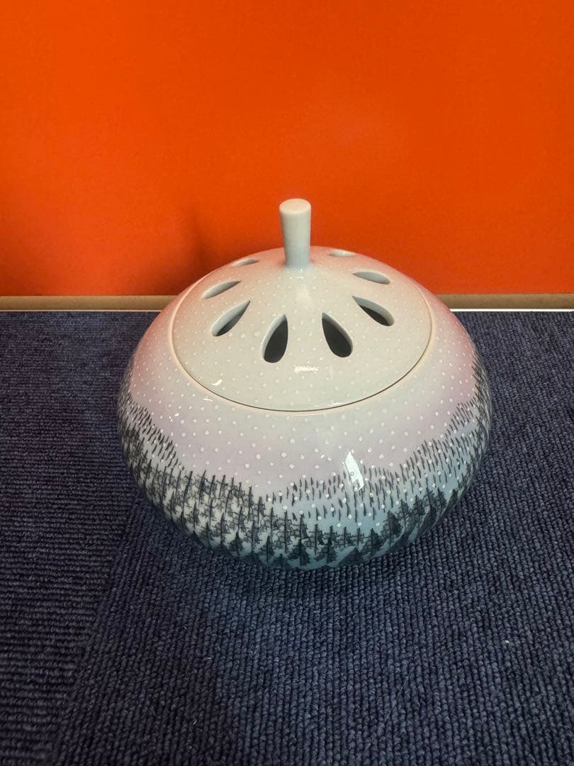 1680 有田焼 藤井朱明作 朝日雪香炉 染付樹海図細密絵付　未使用