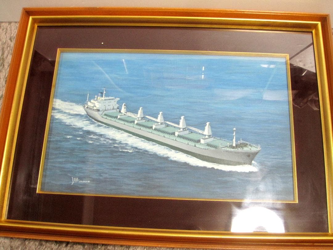 ▲油絵 作者不明 バラ積み船? 海洋画 海　大海原 M10サイズ?▲