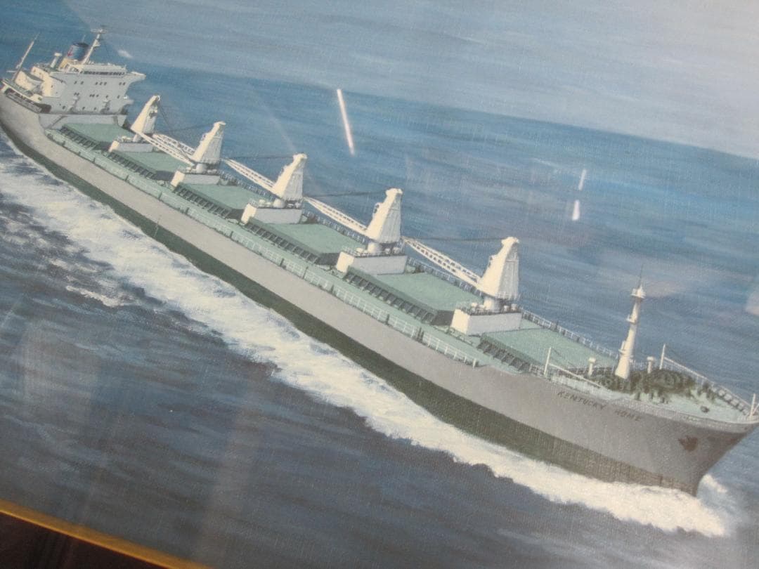 ▲油絵 作者不明 バラ積み船? 海洋画 海　大海原 M10サイズ?▲