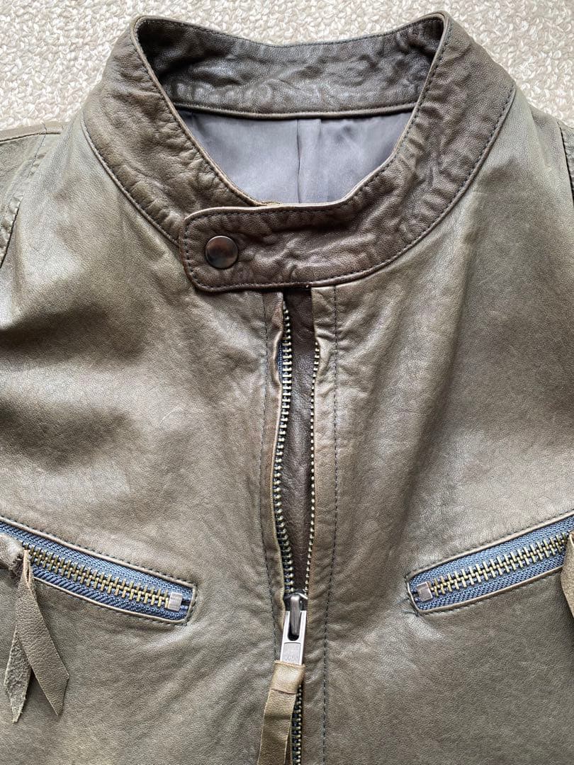 メンズ　ライダース　ハルフ　羊革　美品