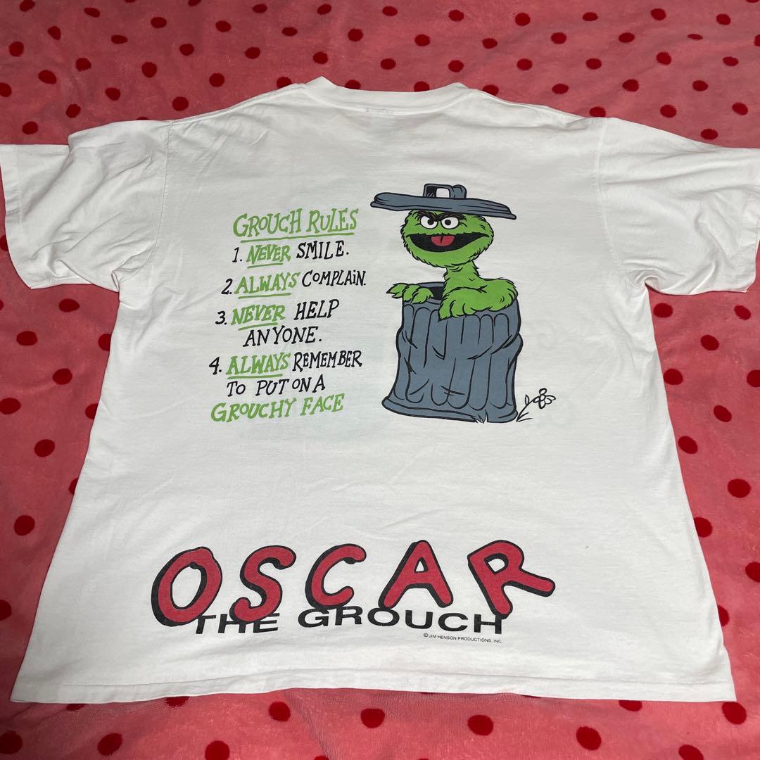 90sヴィンテージtシャツ セサミストリート オスカー 白 XL キャラクターT