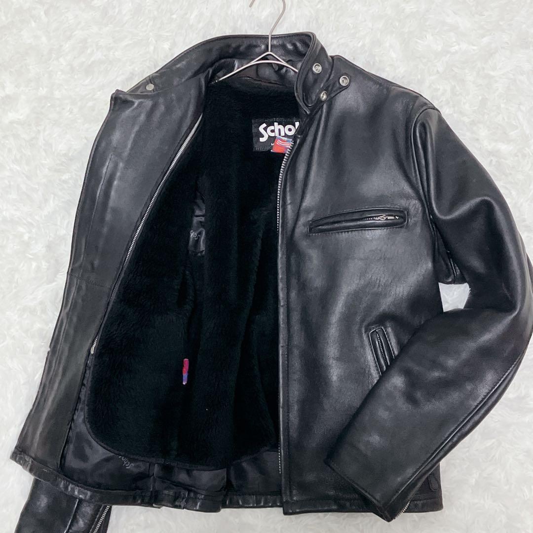【米国製】schott ライダースジャケット シングル 2way 黒 本革 ボア
