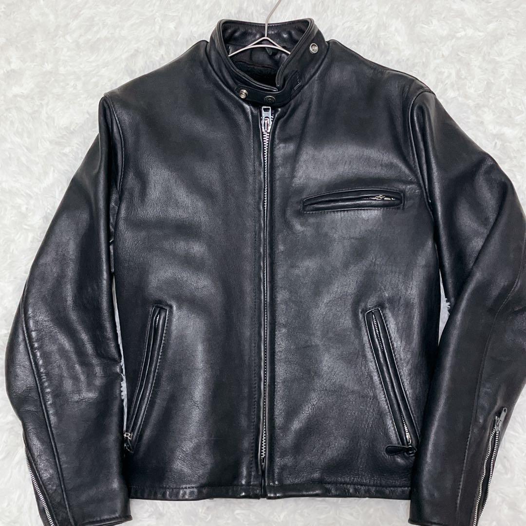 【米国製】schott ライダースジャケット シングル 2way 黒 本革 ボア