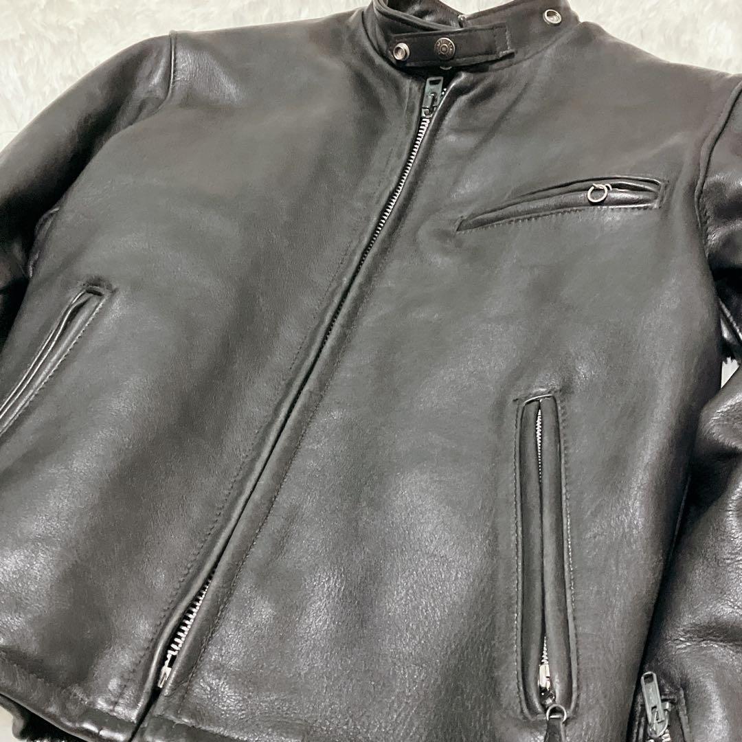 【米国製】schott ライダースジャケット シングル 2way 黒 本革 ボア