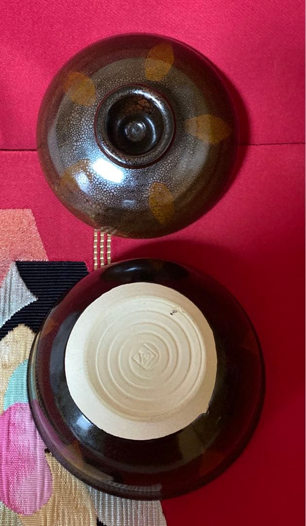 工芸品　安田全広　鹿深窯　天目名家　油滴天目　蓋付茶碗　蓋付小鉢　箱付