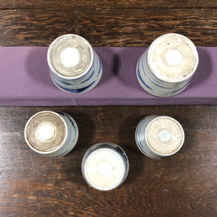 伊万里染付　楼閣山水図蕎麦猪口5客　骨董　古伊万里　R0280ダF