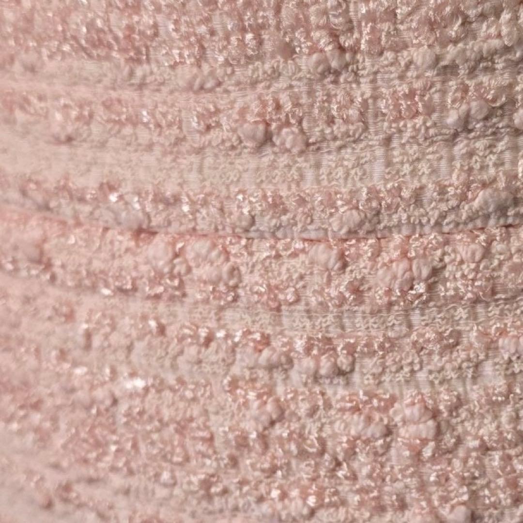 イタリア製 定価6万 ファンシーツイード桃色ピーチピンク美形お膝丈スカート