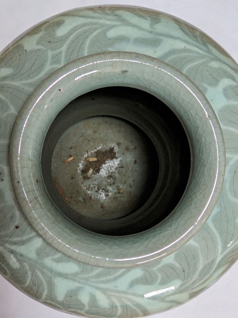 ♦期間限定Xmasセール 朝鮮陶磁！中国 白土象嵌 高麗青磁 梅瓶 骨董品