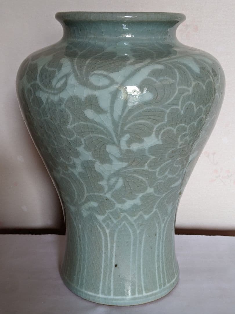 ♦期間限定Xmasセール 朝鮮陶磁！中国 白土象嵌 高麗青磁 梅瓶 骨董品