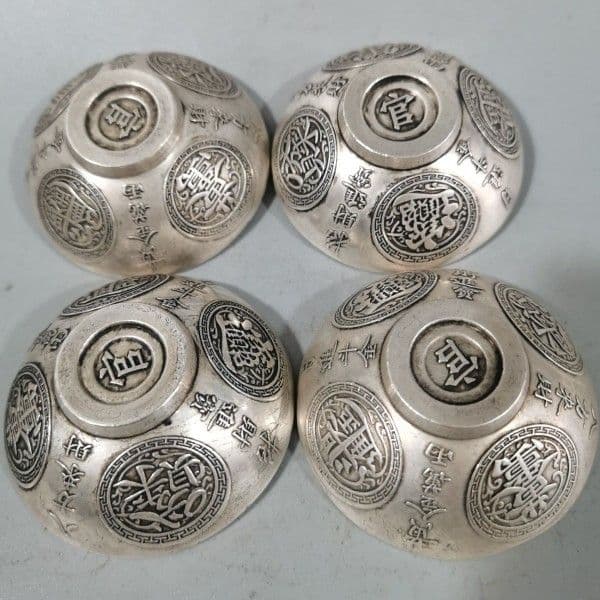 銅器 浮彫 招財進宝 日進斗金 銅碗 4点 工芸品 美術品 置物