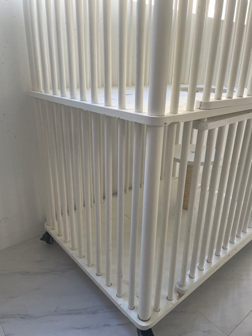 2段　木製キャットケージ白　お洒落　ホワイトアンティーク風　猫キャットケージ