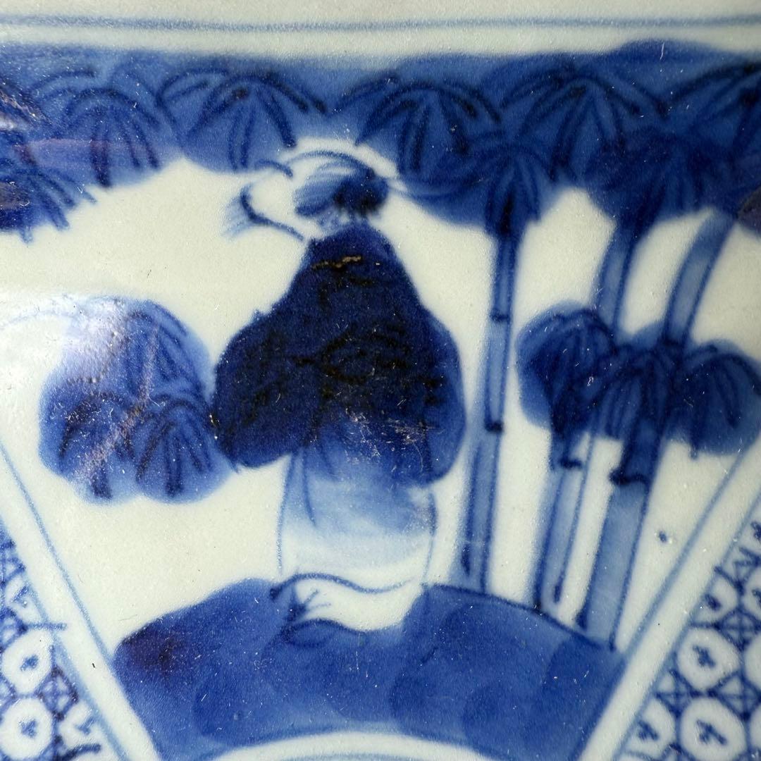 古伊万里　染付竹林賢人図六角皿　五枚　古美術　古陶を楽しむ　料理屋