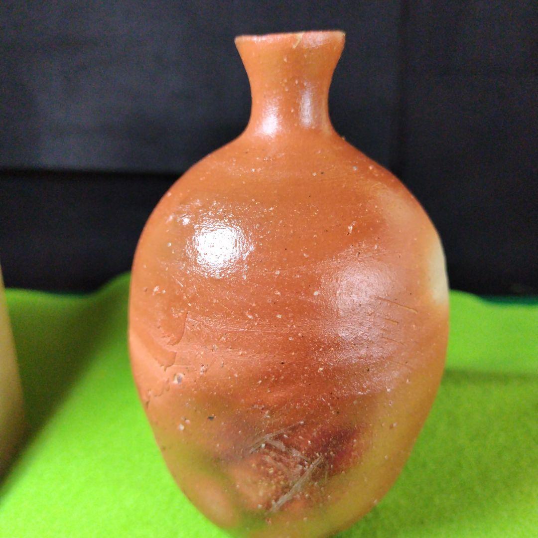 限定品、備前陶芸家、伊勢崎晃一郎、窯変赤緋徳利、共布、栞付き