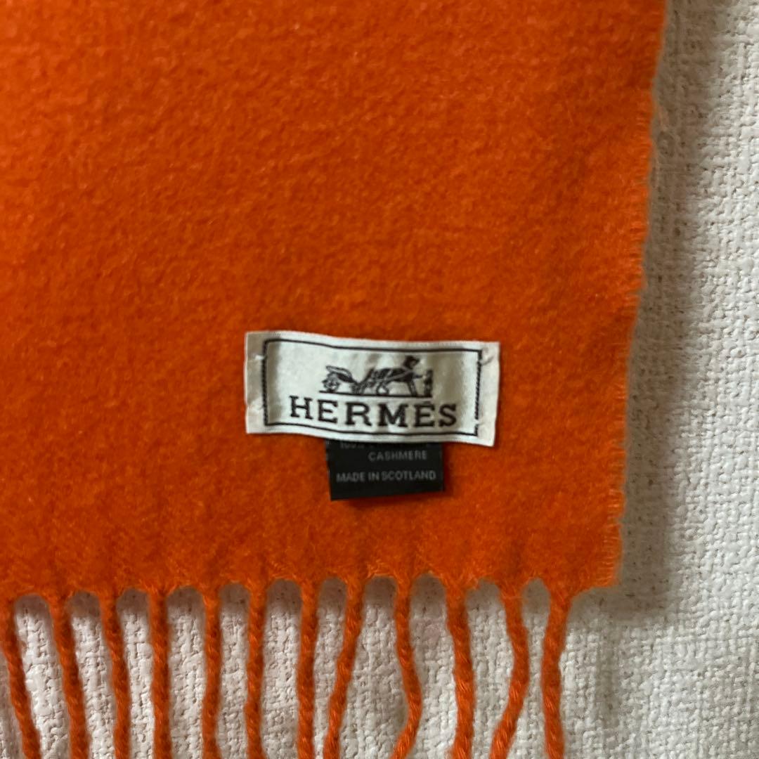 HERMES カシミヤ　オレンジ　ストール　マフラー　エルメス