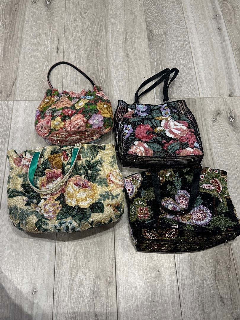 KATORIYA 総ビーズ刺繍 花柄 ハンドバッグ　セット